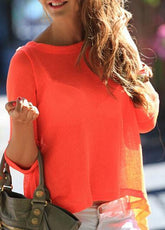 Back Slit Orange Chiffon Long Sleeve Blouse